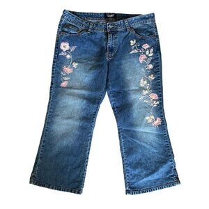 Vintage Y2K floral embroidered sequins straight legs cropped jeans women size 13